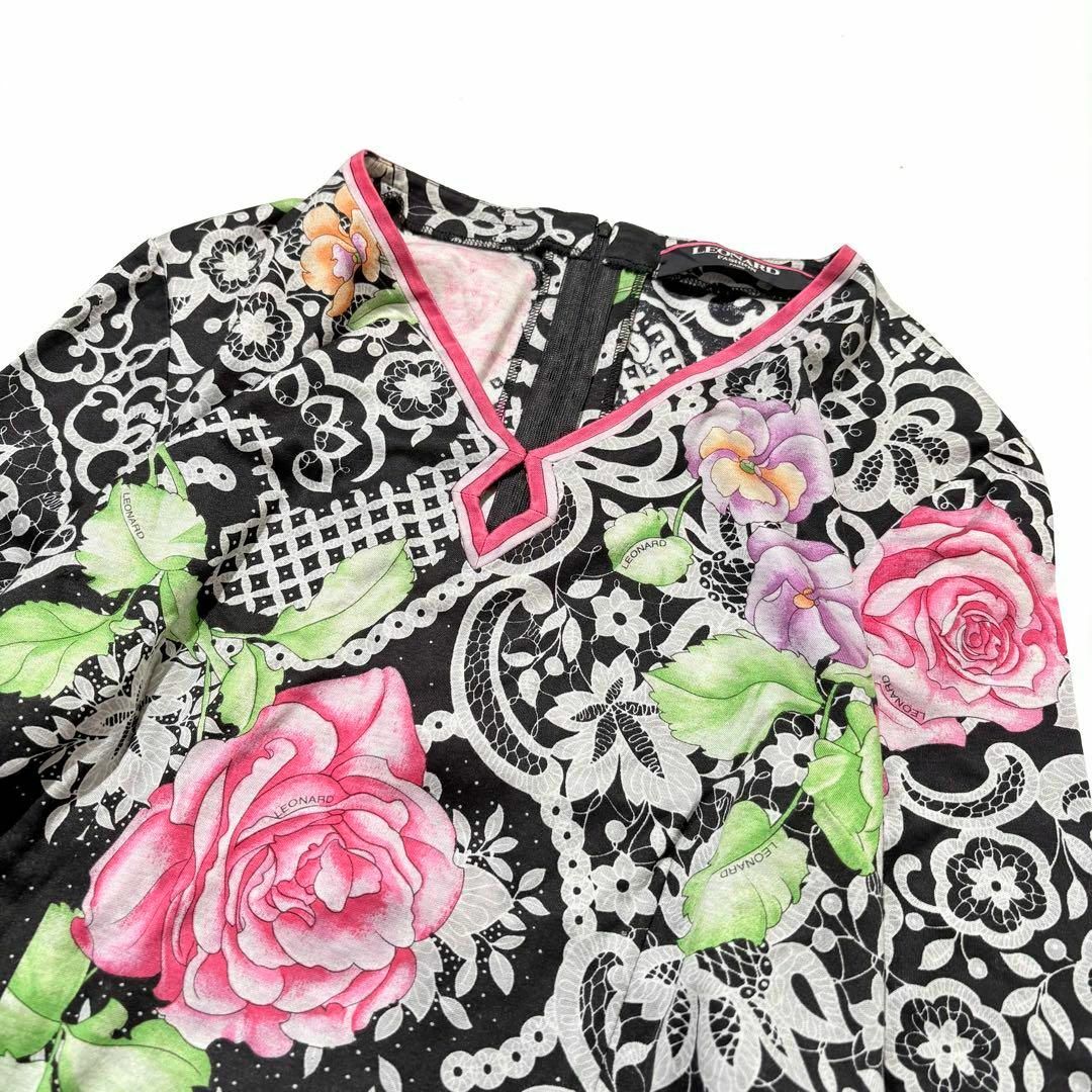 LEONARD - 【極美品】LEONARD 膝丈 ワンピース 花柄 ロゴ 七分袖 LEONARD - 【極美品】LEONARD 膝丈 ワンピース 花柄 ロゴ 七分袖