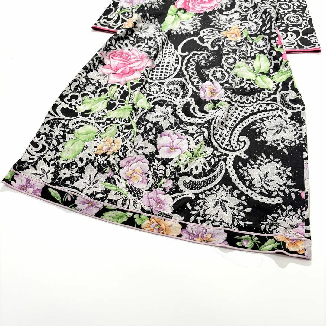 LEONARD - 【極美品】LEONARD 膝丈 ワンピース 花柄 ロゴ 七分袖 LEONARD - 【極美品】LEONARD 膝丈 ワンピース 花柄 ロゴ 七分袖