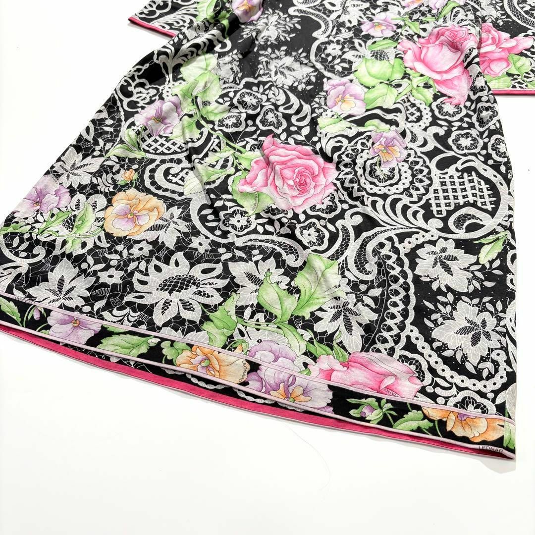 LEONARD - 【極美品】LEONARD 膝丈 ワンピース 花柄 ロゴ 七分袖 LEONARD - 【極美品】LEONARD 膝丈 ワンピース 花柄 ロゴ 七分袖