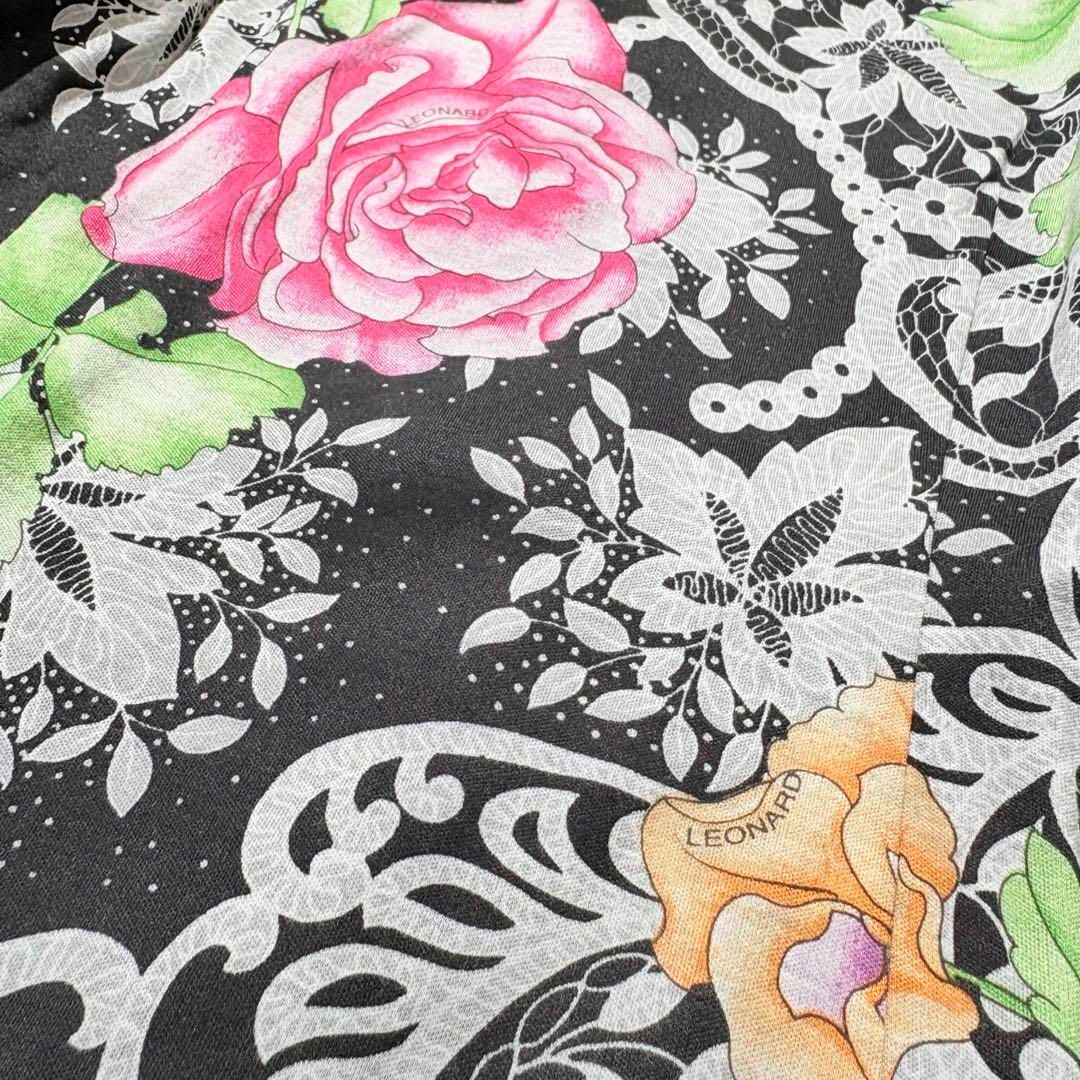 LEONARD - 【極美品】LEONARD 膝丈 ワンピース 花柄 ロゴ 七分袖 LEONARD - 【極美品】LEONARD 膝丈 ワンピース 花柄 ロゴ 七分袖