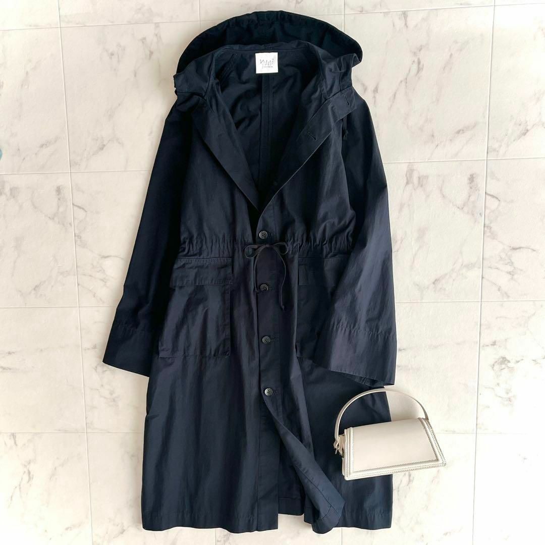 yuni - 美品✨ユニYuni コットンフーディーコート ネイビーの yuni - 美品✨ユニYuni コットンフーディーコート ネイビーの