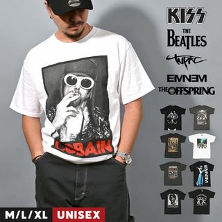 バンド Tシャツ ロックTシャツ バンドTシャツ メンズ レディース Tシャツ ビートルズ KISS ロック カートコバーン エミネム 2PAC オフスプリング メタル パンク ヒップホップ ラッパー シャツ 半袖 プリ M(Tシャツ/カットソー(半袖/袖なし))