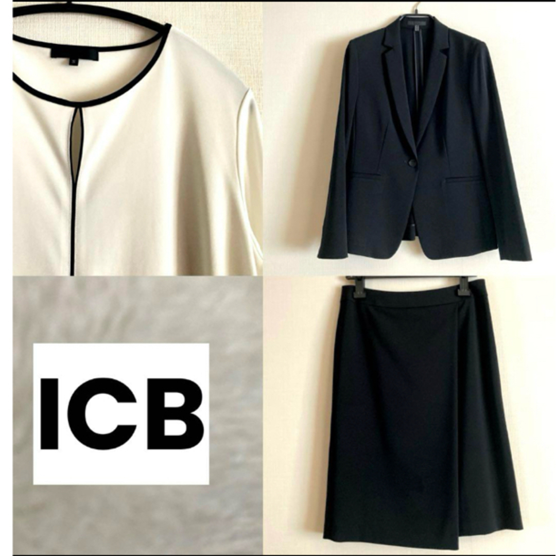 ICB - ICB 洗える黒スカートスーツ セットアップ 白ブラウス 3点 ICB - ICB 洗える黒スカートスーツ セットアップ 白ブラウス 3点