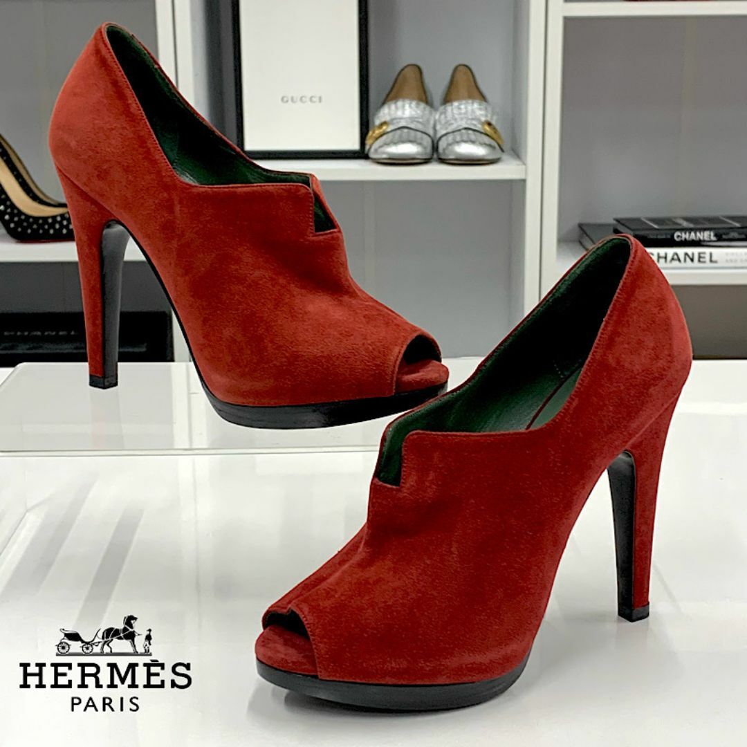 HERMES - 8585 未使用 エルメス スエード オープントゥ パンプス HERMES - 8585 未使用 エルメス スエード オープントゥ パンプス