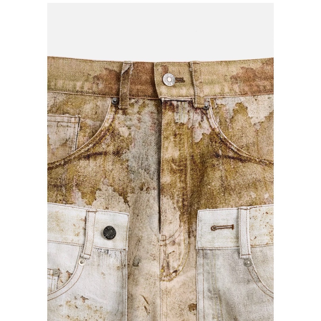 ZARA - ZARA ダブルウエストプリントデニムパンツEU38 ZARA - ZARA ダブルウエストプリントデニムパンツEU38