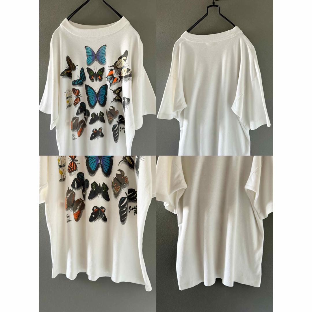 VINTAGE - ビンテージ 80s 90s USA ヨーロッパ 蝶々 L 白 T VINTAGE - ビンテージ 80s 90s USA ヨーロッパ 蝶々 L 白 T