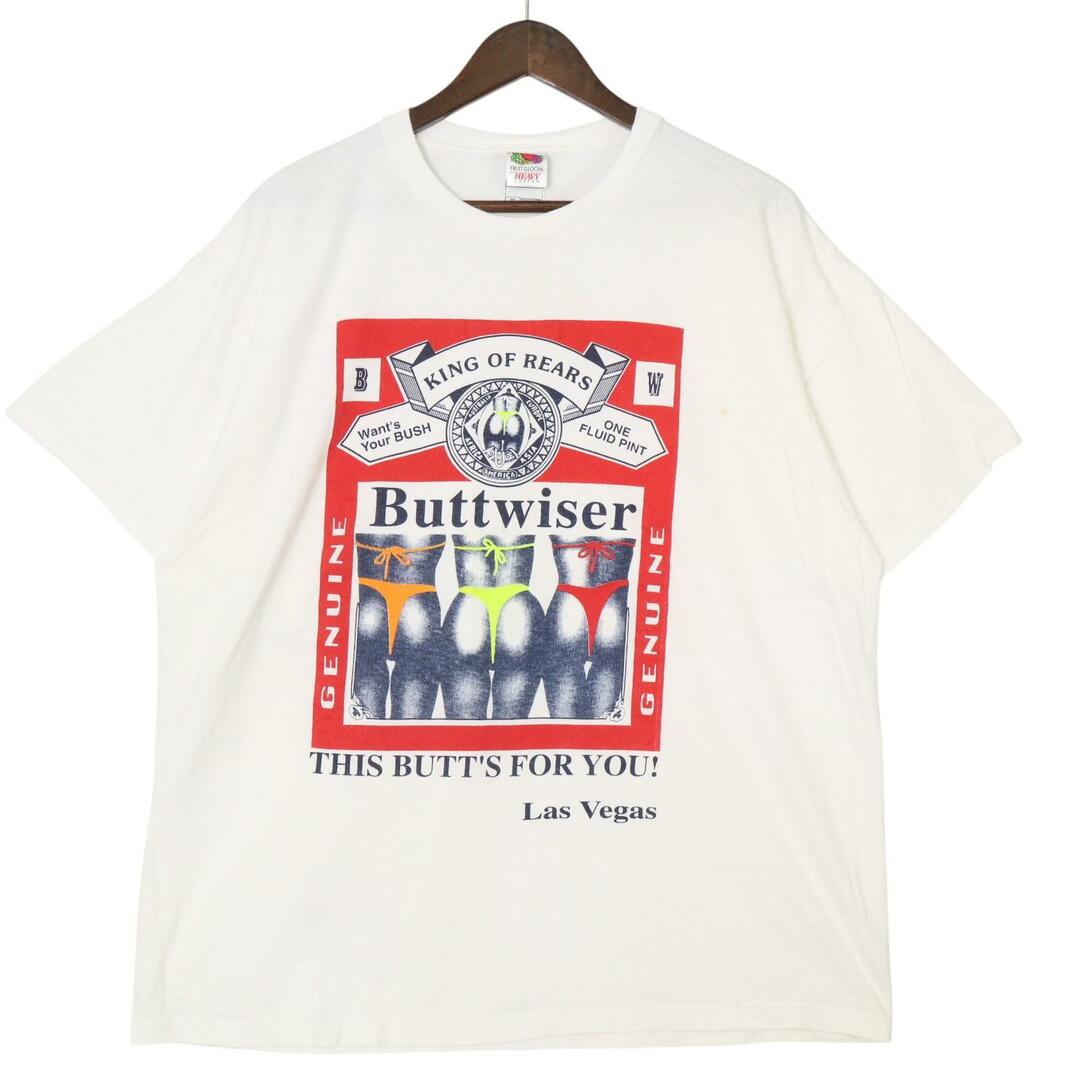 00年代 パロディ Buttwiser 半袖Tシャツ 大きいサイズ ホワイト 00年代 パロディ Buttwiser 半袖Tシャツ 大きいサイズ ホワイト