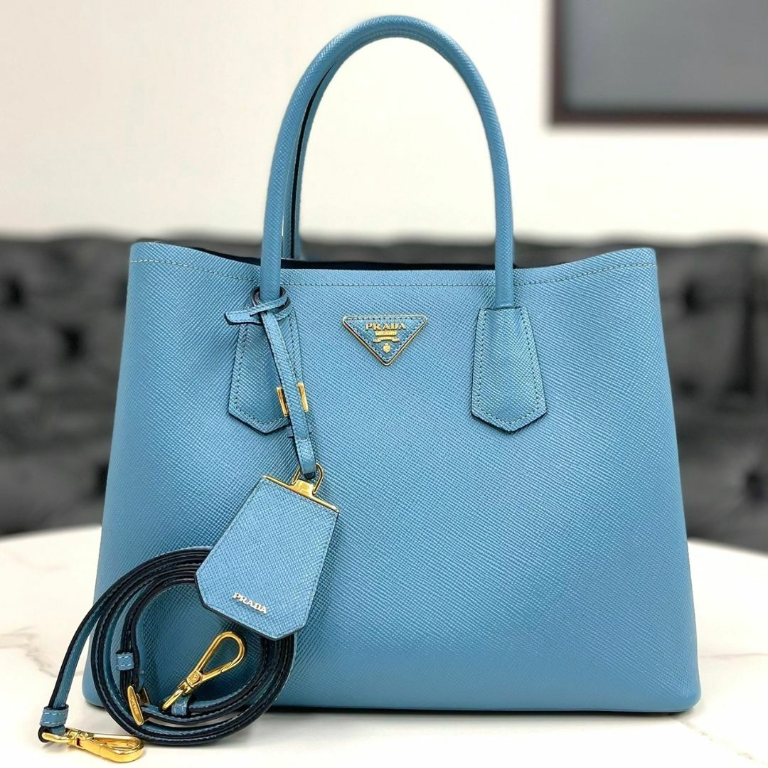 PRADA - 美品☆ プラダ サフィアーノキュイール ブルーグレー PRADA - 美品☆ プラダ サフィアーノキュイール ブルーグレー