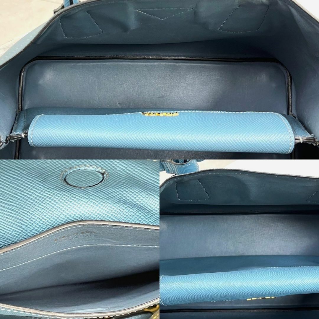 PRADA - 美品☆ プラダ サフィアーノキュイール ブルーグレー PRADA - 美品☆ プラダ サフィアーノキュイール ブルーグレー