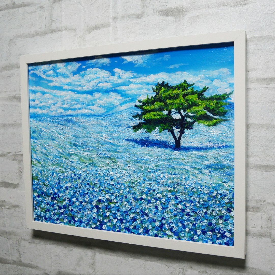 油絵 油彩 油彩画 絵 絵画 【青空のネモフィラの丘】の通販 by 油絵 油彩 油彩画 絵 絵画 【青空のネモフィラの丘】の通販 by
