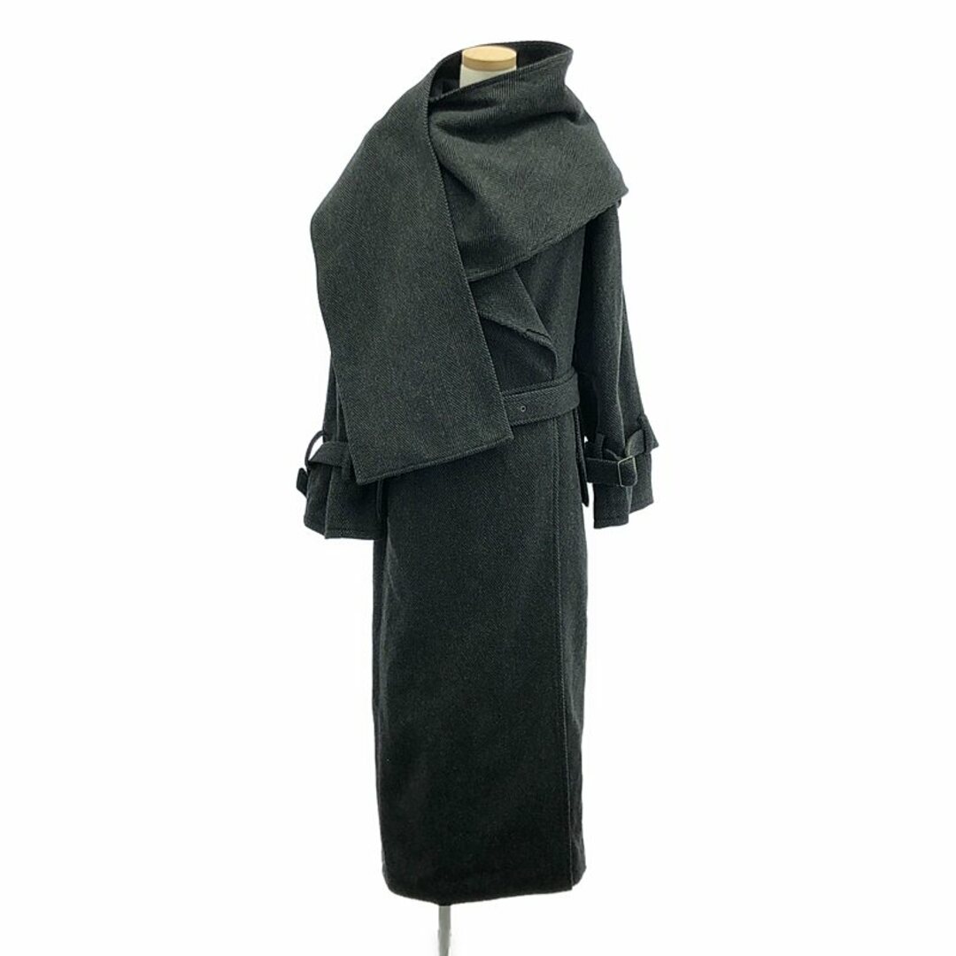 【美品】  Acne Studios / アクネストゥディオズ | 2024-2025 AW | ウール ヘリンボーン ショール ロングコート | 32 | チャコールグレー | レディース