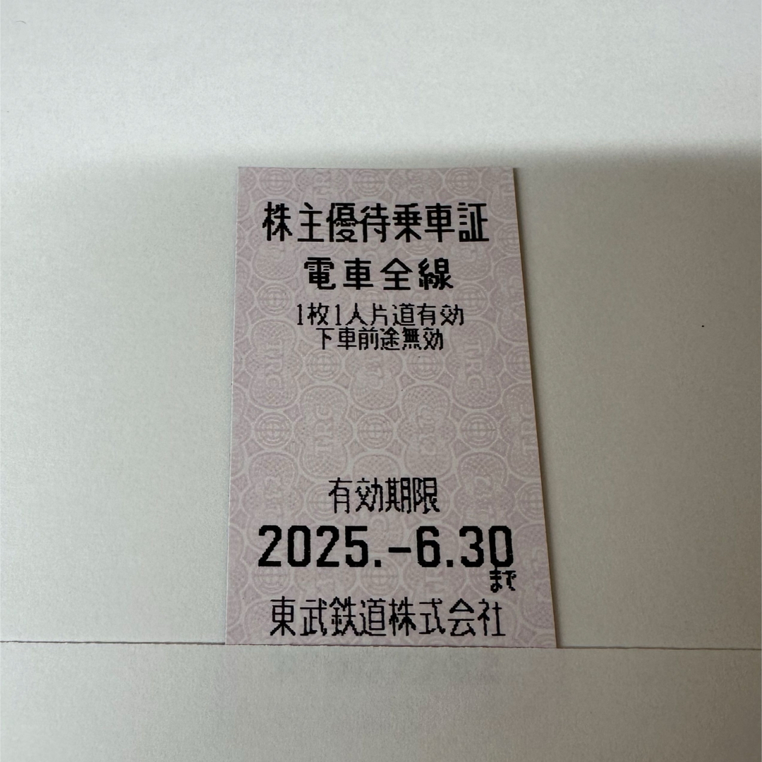 東武鉄道 株主優待乗車証 1枚 2025.6/30迄 チケットの乗車券/交通券(鉄道乗車券)の商品写真