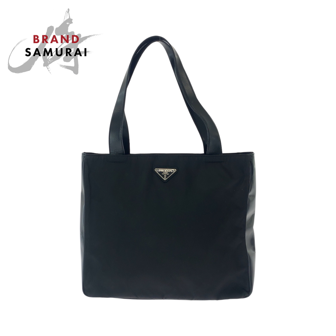 PRADA - PRADA プラダ テスート 三角ロゴプレート ブラック 黒 PRADA - PRADA プラダ テスート 三角ロゴプレート ブラック 黒