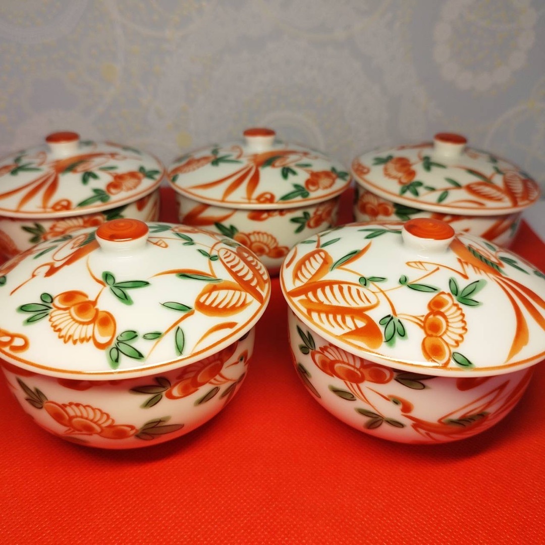 たち吉 - 橘吉 たち吉 赤絵 花鳥 蓋付き 湯呑み茶碗 5客セット たち吉 - 橘吉 たち吉 赤絵 花鳥 蓋付き 湯呑み茶碗 5客セット
