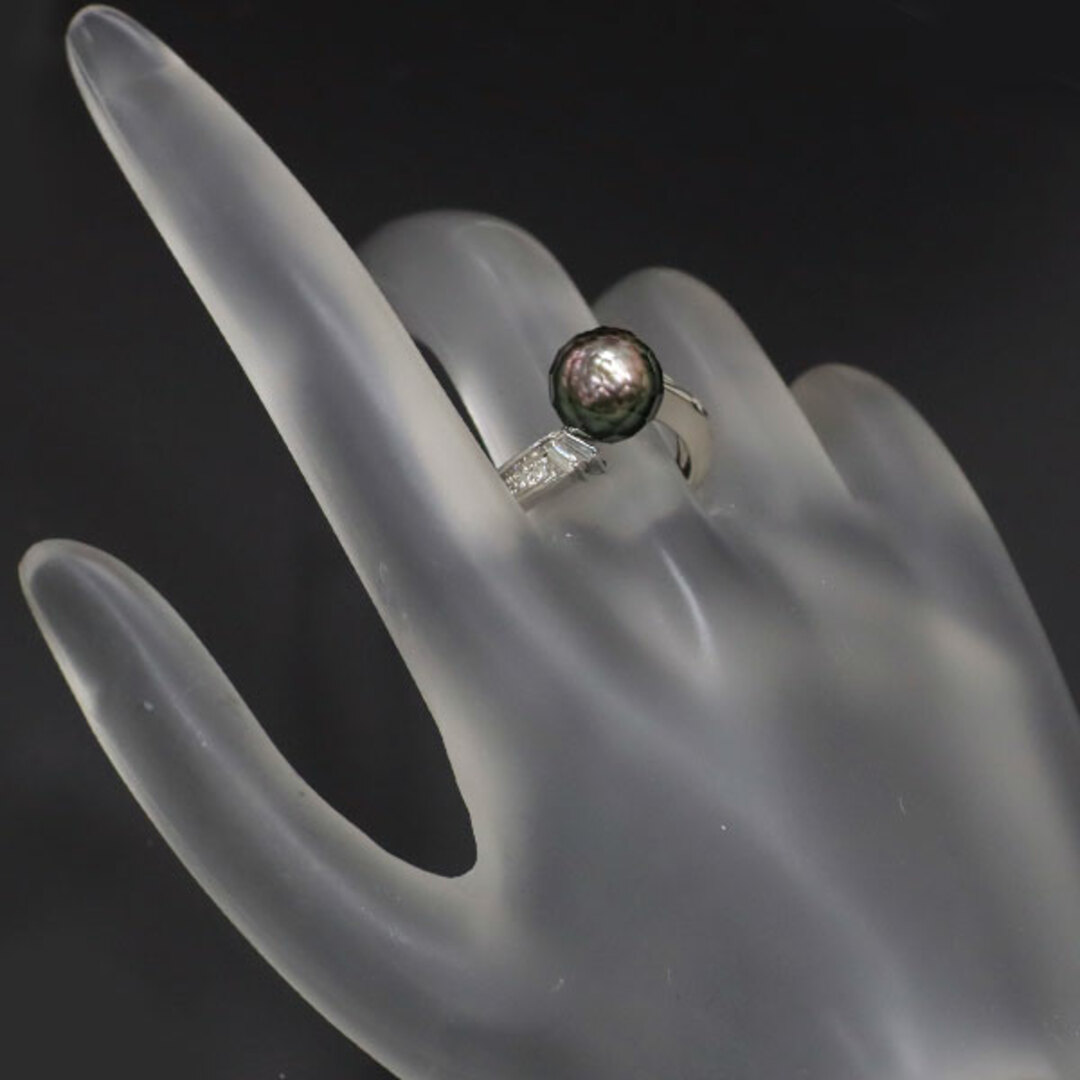Pt900 黒蝶 華真珠 ダイヤモンド リング 径約9.2mm D0.23ct の Pt900 黒蝶 華真珠 ダイヤモンド リング 径約9.2mm D0.23ct の