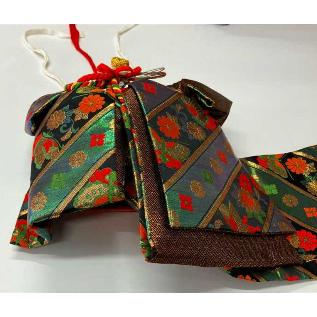 中古】 七五三 正絹 作り帯 7歳女児用 祝い帯 渋金に渋緑 蝶と花 中古】 七五三 正絹 作り帯 7歳女児用 祝い帯 渋金に渋緑 蝶と花
