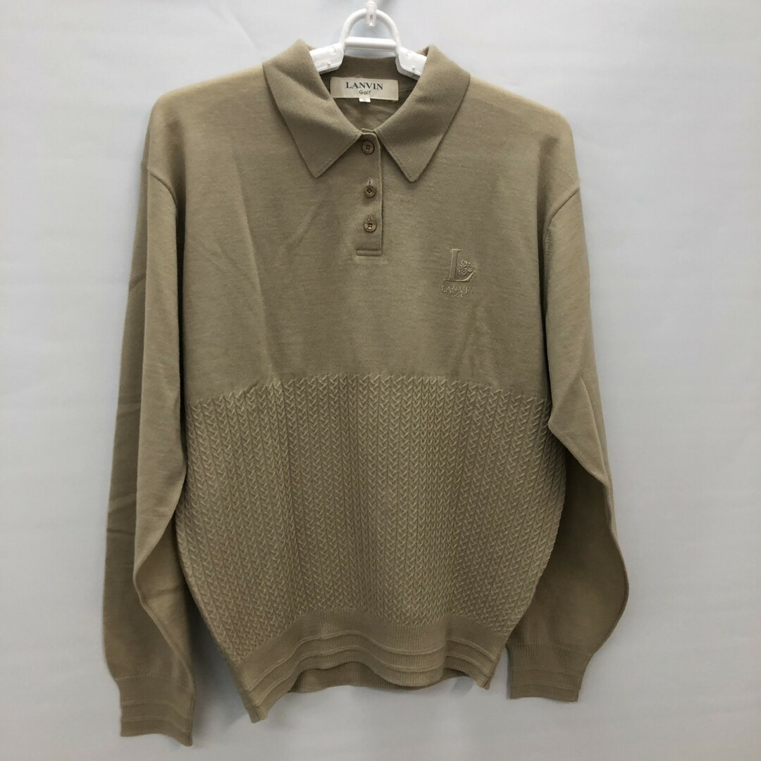 【LANVINGOLF】ランバンゴルフ　トップス　ポロシャツ　長袖　ベージュ系　Mサイズ　ニット　毛100％