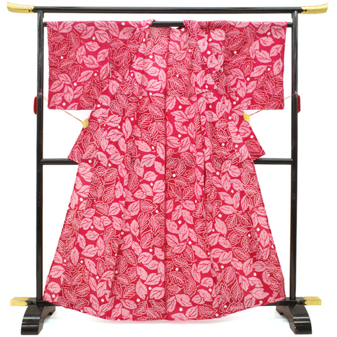夏物 本場有松鳴海絞り 浴衣 絞り 木綿 ローズ色 草花模様 夏物 本場有松鳴海絞り 浴衣 絞り 木綿 ローズ色 草花模様