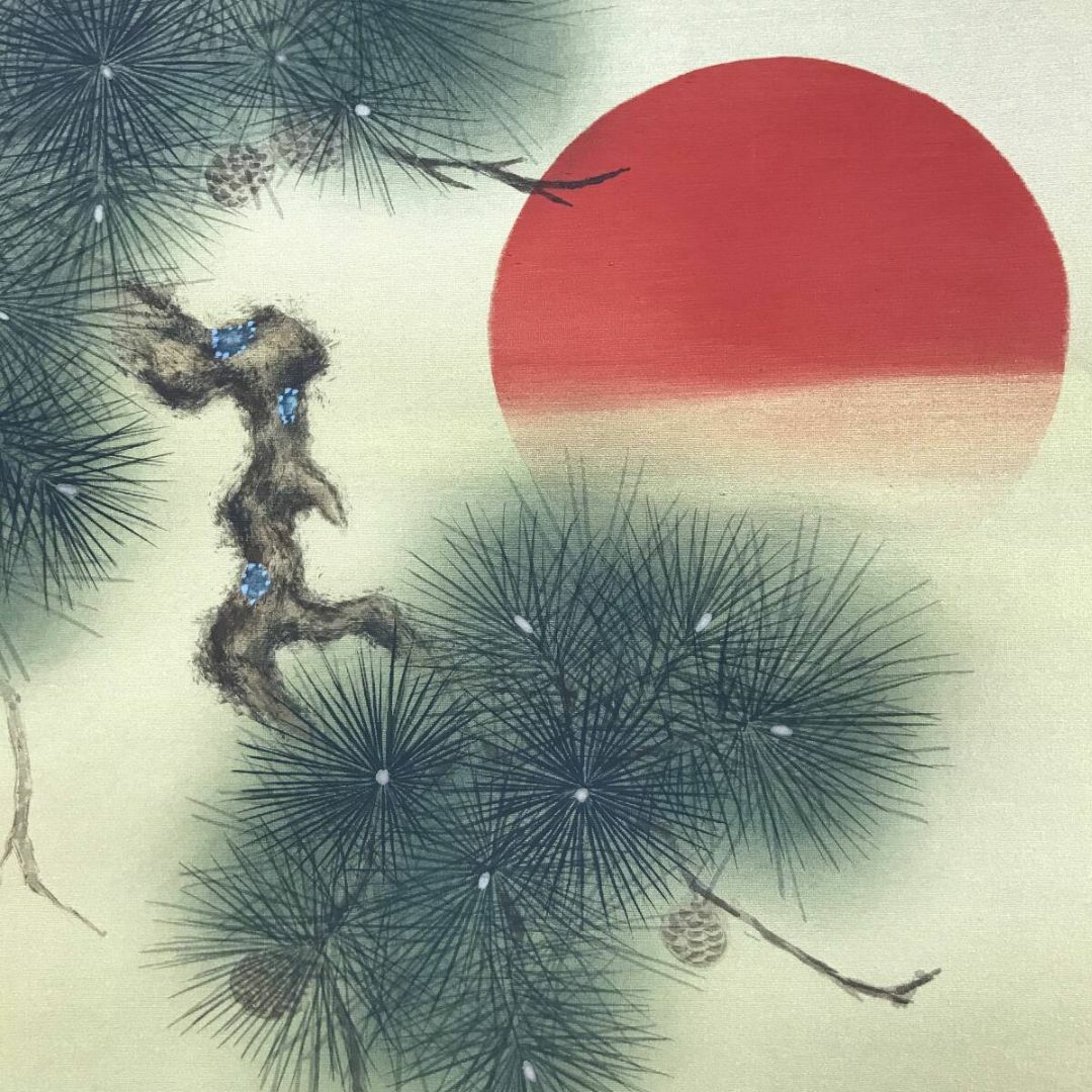 真作/國井幸雪/旭日松鶴図/鶴図/花鳥図/正月掛軸/掛軸☆宝船☆AF 真作/國井幸雪/旭日松鶴図/鶴図/花鳥図/正月掛軸/掛軸☆宝船☆AF