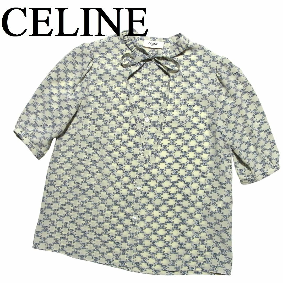 CELINE - 美品 セリーヌ トリオンフ柄 シルク ブラウス シャツ CELINE - 美品 セリーヌ トリオンフ柄 シルク ブラウス シャツ
