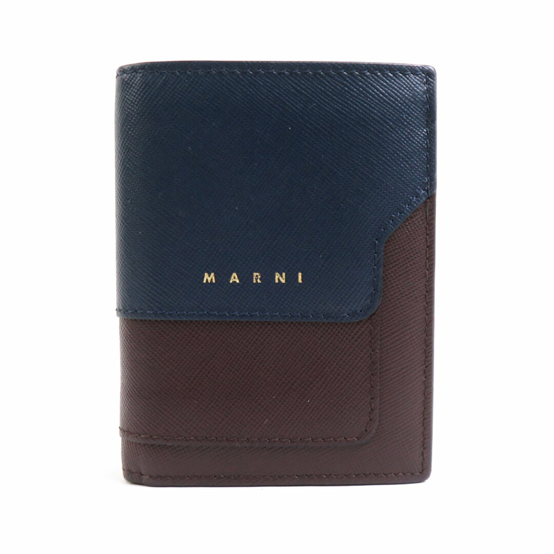 MARNI - マルニ MARNI 二つ折り財布 レザー ネイビー×ブラウン MARNI - マルニ MARNI 二つ折り財布 レザー ネイビー×ブラウン