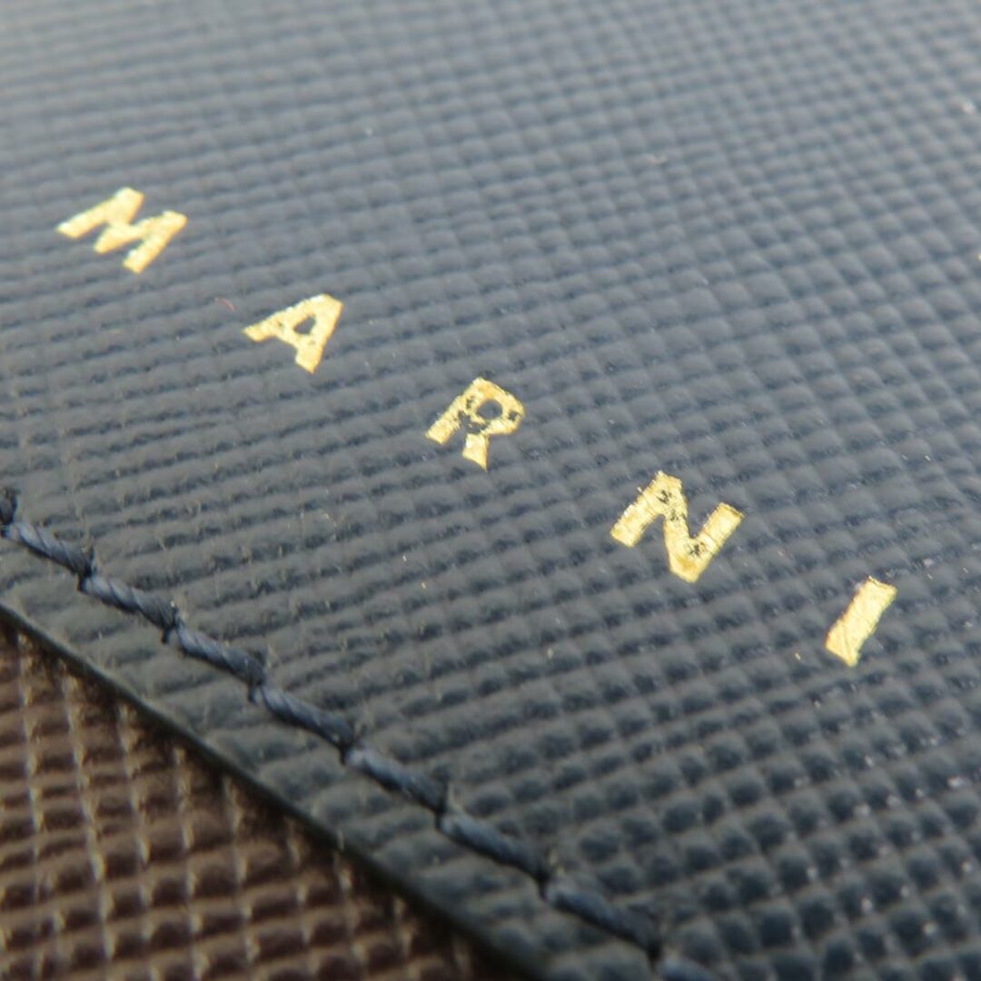 MARNI - マルニ MARNI 二つ折り財布 レザー ネイビー×ブラウン MARNI - マルニ MARNI 二つ折り財布 レザー ネイビー×ブラウン