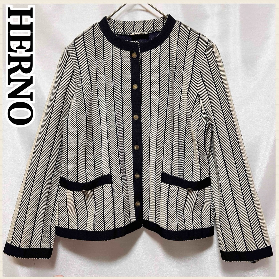 HERNO - 極美品 HERNO ヘルノ ジャケット アウター ノーカラー HERNO - 極美品 HERNO ヘルノ ジャケット アウター ノーカラー