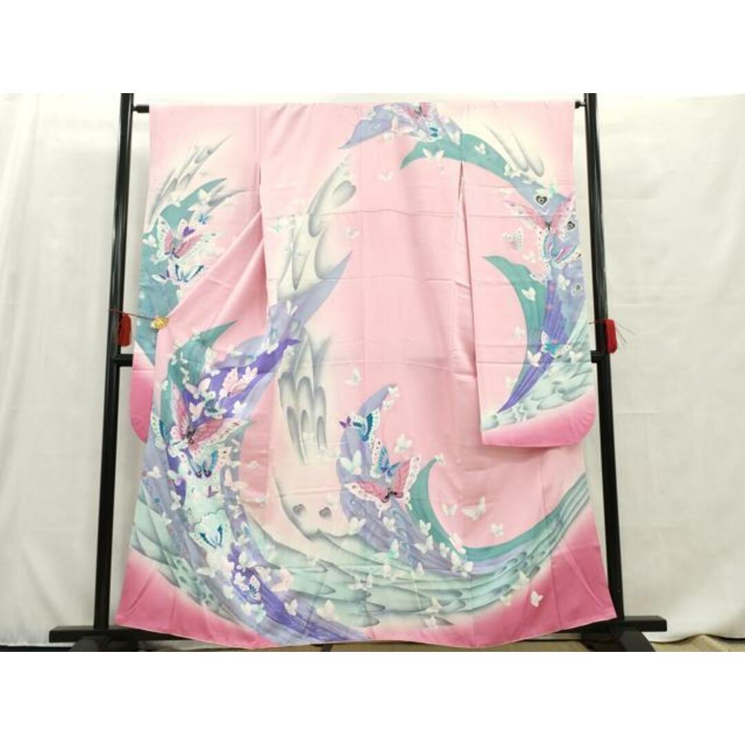 平和屋着物□豪華振袖 孔雀羽舞蝶文 暈し染め 銀彩 正絹 逸品 平和屋着物□豪華振袖 孔雀羽舞蝶文 暈し染め 銀彩 正絹 逸品
