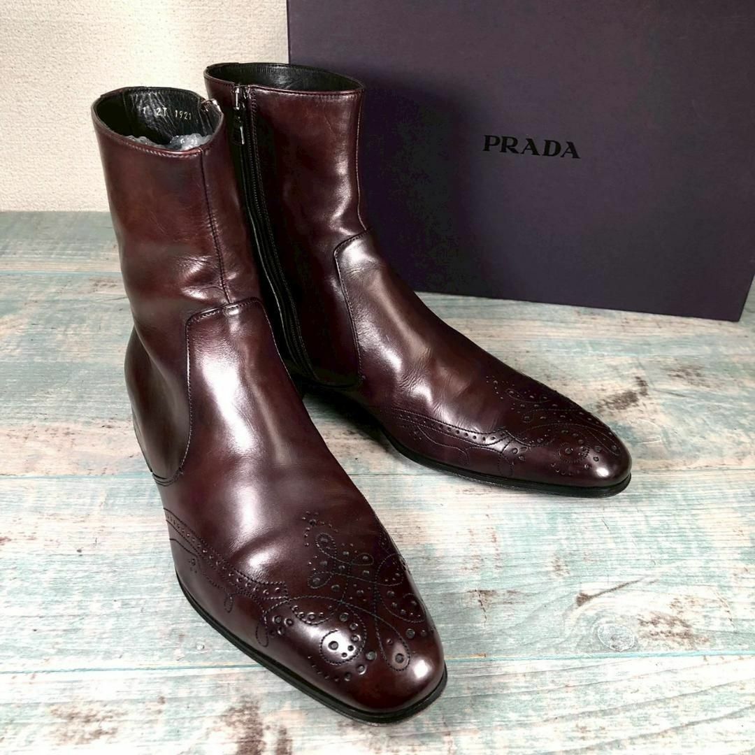 最高品質の - PRADA 美品 UK6の ブーツ サイドジップ オールレザー PRADA 靴