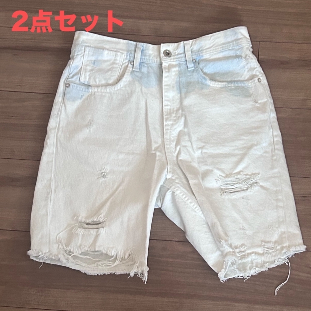 ZARA - ダメージ加工 ホワイトデニムショーツ Mサイズ 2点セット ZARA - ダメージ加工 ホワイトデニムショーツ Mサイズ 2点セット
