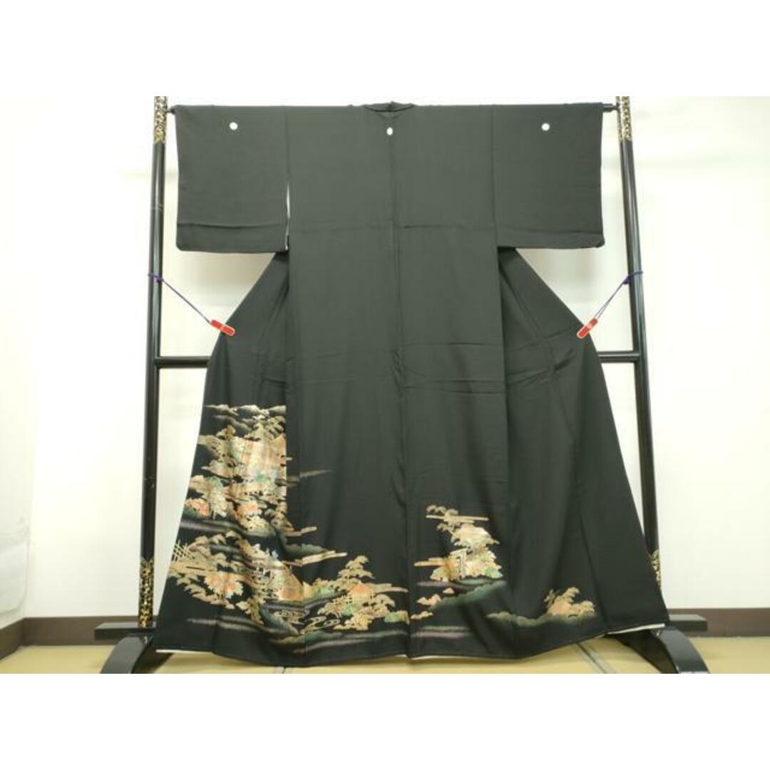 平和屋着物□豪華黒留袖 渡橋人物風景文 暈し染め 金彩 正絹 平和屋着物□豪華黒留袖 渡橋人物風景文 暈し染め 金彩 正絹