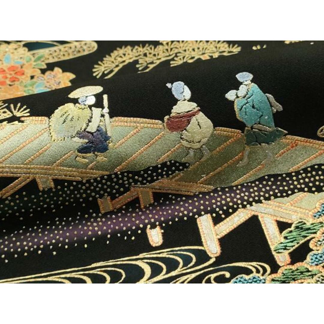 平和屋着物□豪華黒留袖 渡橋人物風景文 暈し染め 金彩 正絹 平和屋着物□豪華黒留袖 渡橋人物風景文 暈し染め 金彩 正絹