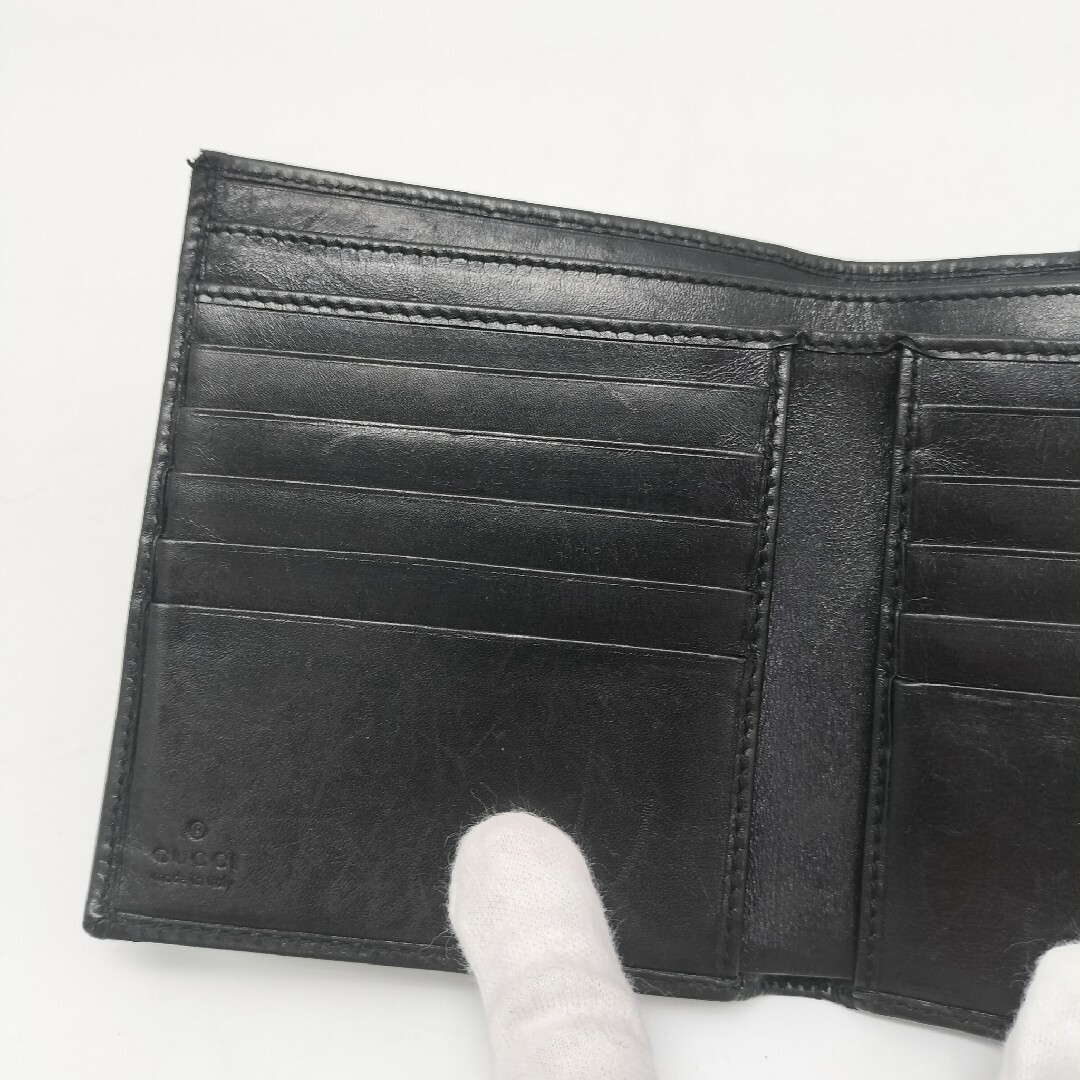 GUCCI - 【極美品 正規品】 グッチ 折り財布 レザー ブラック 黒 GUCCI - 【極美品 正規品】 グッチ 折り財布 レザー ブラック 黒