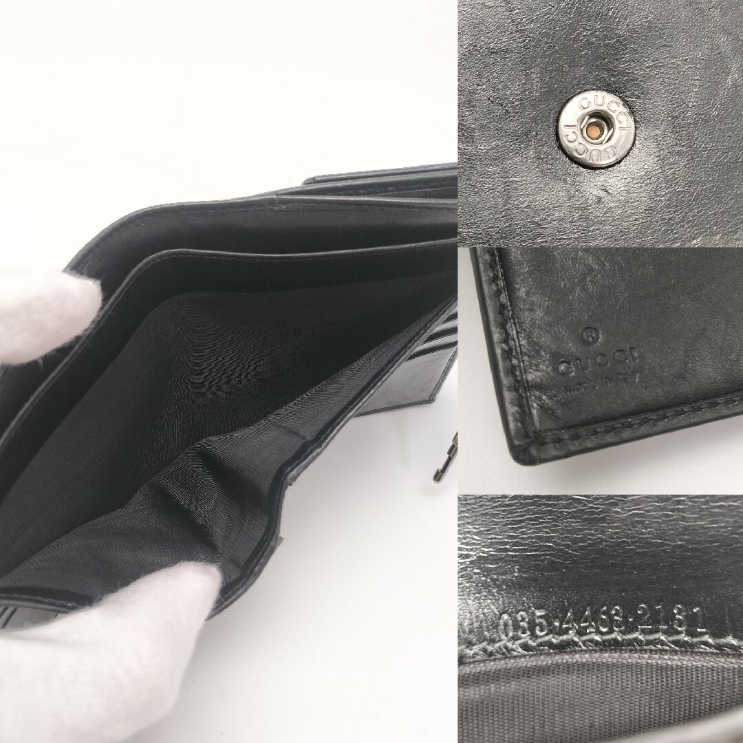 GUCCI - 【極美品 正規品】 グッチ 折り財布 レザー ブラック 黒 GUCCI - 【極美品 正規品】 グッチ 折り財布 レザー ブラック 黒