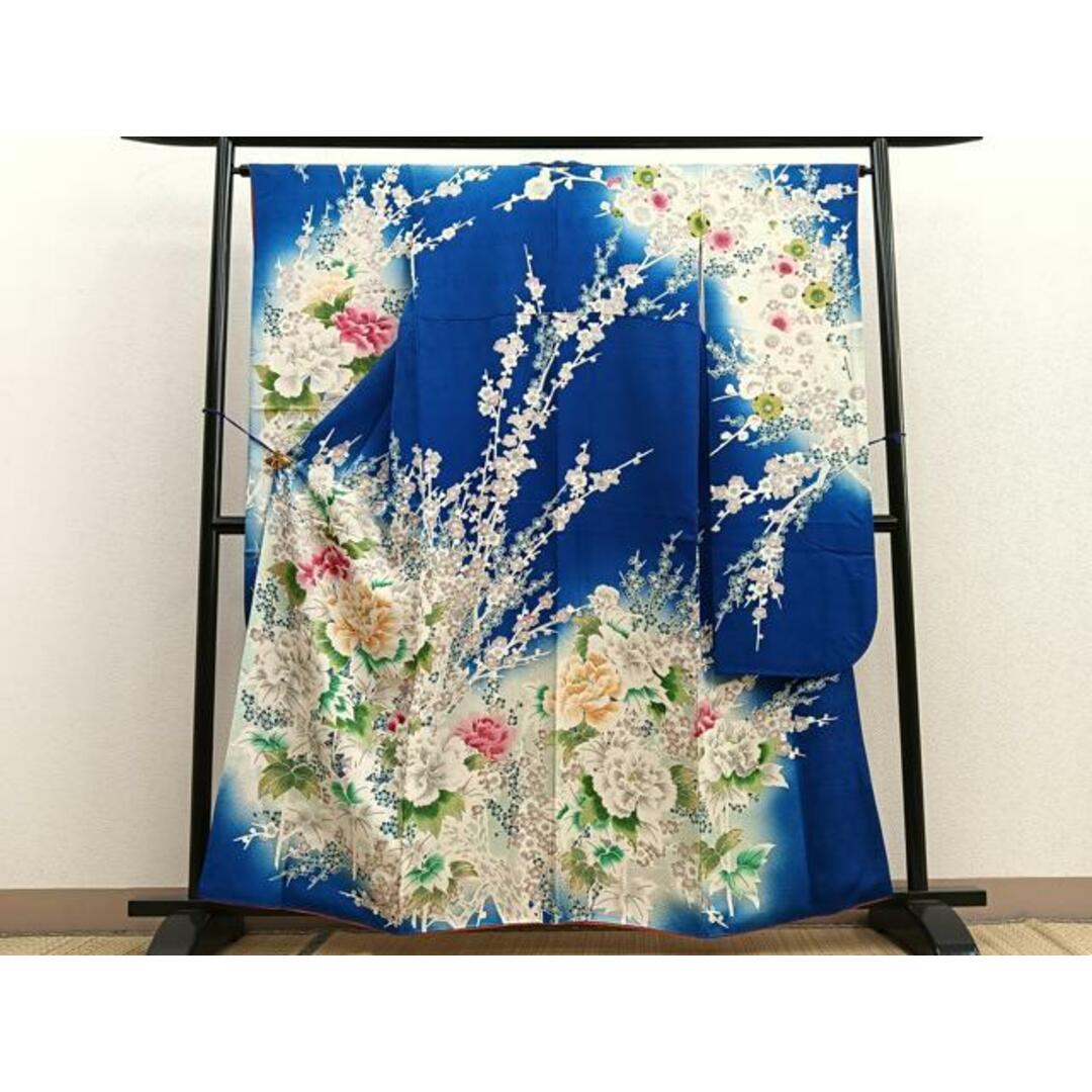 平和屋着物□豪華振袖 牡丹花文 暈し染め 銀彩 正絹 逸品