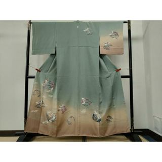 平和屋着物■訪問着　友禅　駒刺繍　蓑亀　立波飛鶴松竹梅丸文　暈し染め　金彩　正絹　逸品　CAAP3609yc(着物)