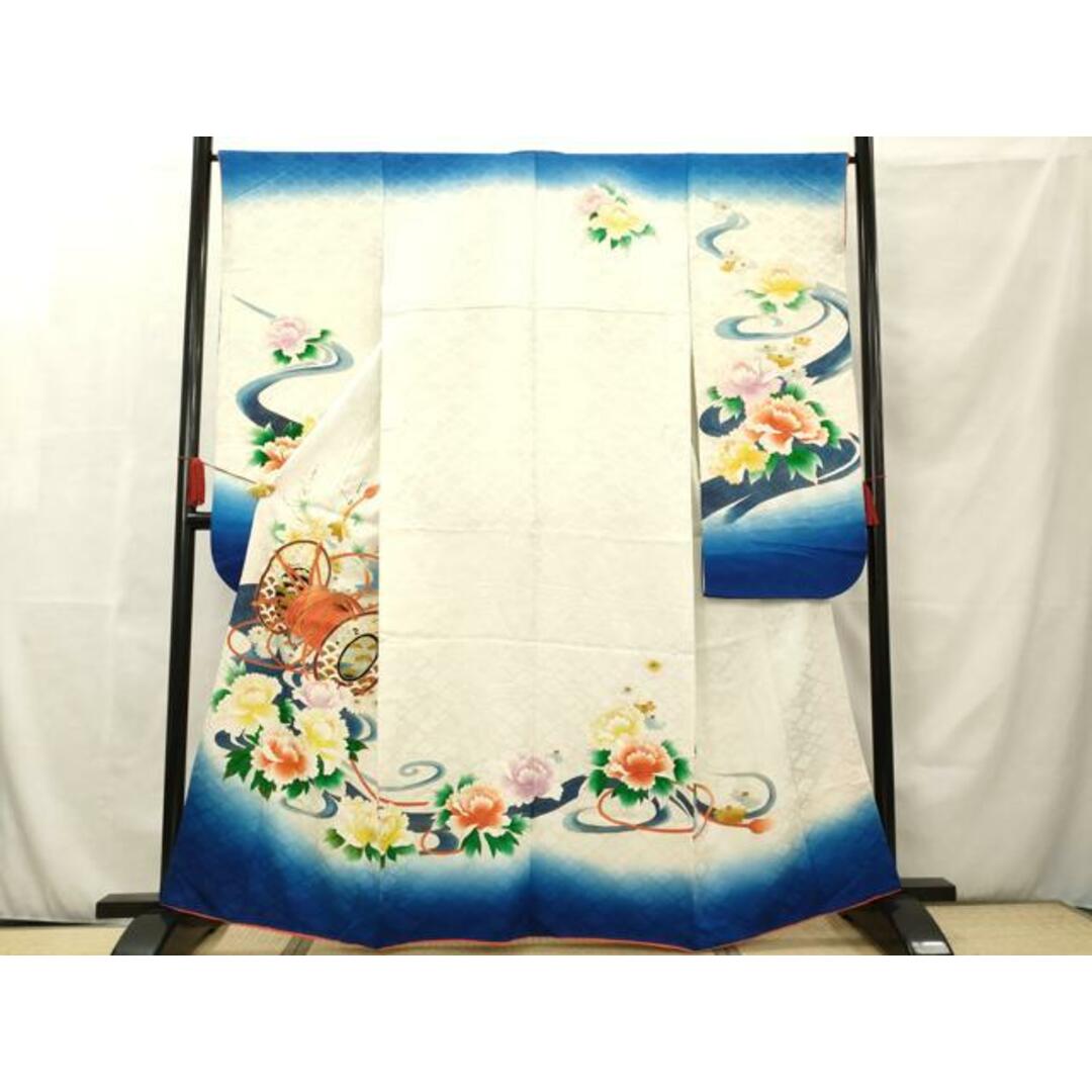 平和屋着物□豪華振袖 駒刺繍 鼓 流水花文 金彩 正絹 逸品 平和屋着物□豪華振袖 駒刺繍 鼓 流水花文 金彩 正絹 逸品