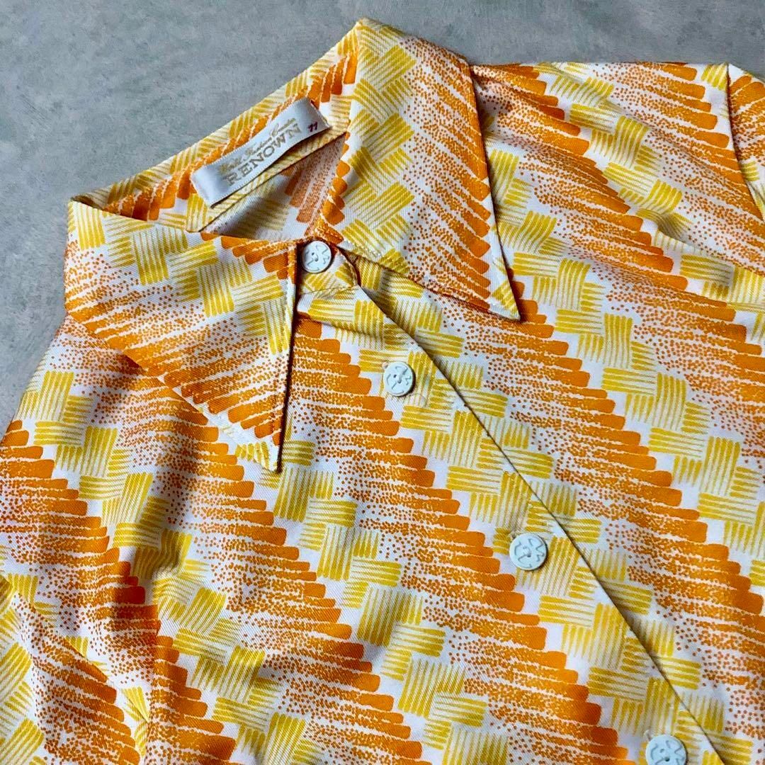 VINTAGE - 昭和レトロパターン柄長袖シャツブラウスストライプ VINTAGE - 昭和レトロパターン柄長袖シャツブラウスストライプ