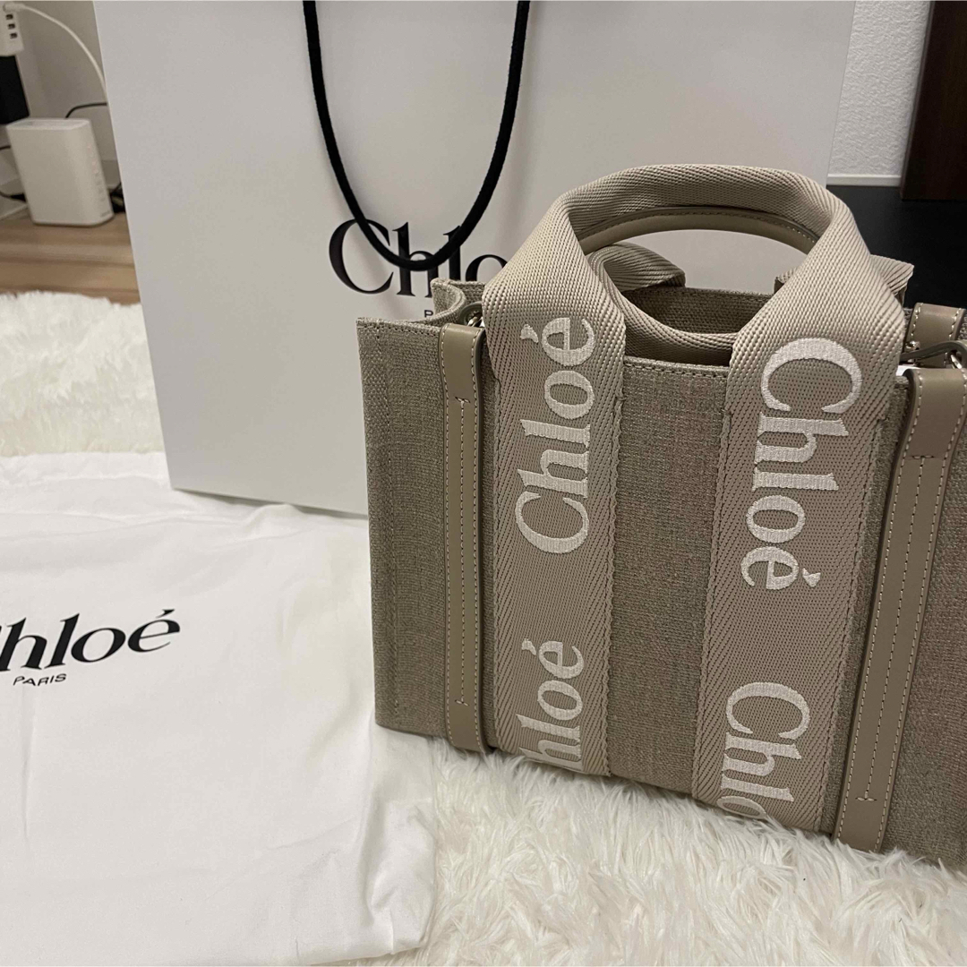 Chloe - Chloe リネン&レザー製WOODYミニトートバッグ【新品未 Chloe - Chloe リネン&レザー製WOODYミニトートバッグ【新品未