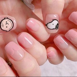 スヌーピー(SNOOPY)のピンク　フレンチっぽ　SNOOPY スヌーピー　ハンド用ジェルネイルシール(ネイル用品)