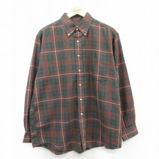 XL★古着 長袖 シャツ メンズ 90年代 90s ボタンダウン USA製 茶他 ブラウン チェック 25apr09 中古 トップス(シャツ)