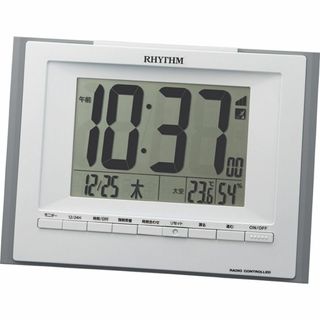 【色:グレー】リズム(RHYTHM) 掛け時計 目覚まし時計 電波 デジタル 置(置時計)
