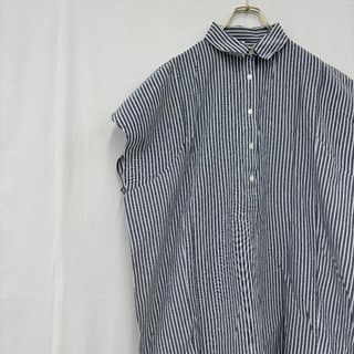 インポートアンドセレクト(Import & Select)の極美品✨ シャツ ノースリーブ ストライプ リネン風 大きめ 上品 大人 春夏(シャツ/ブラウス(半袖/袖なし))