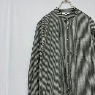ユニクロ(UNIQLO)の極美品✨ ユニクロ  UNIQLO 長袖 シャツ ノーカラー ストライプ 大きめ(シャツ/ブラウス(長袖/七分))