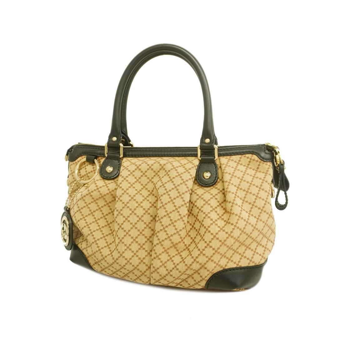 GUCCI - ★SALE【5da0916】グッチ ハンドバッグ スーキー/ディアマンテ 247902 キャンバス レザー ベージュ ブラック シャンパンゴールド金具【中古】レディース