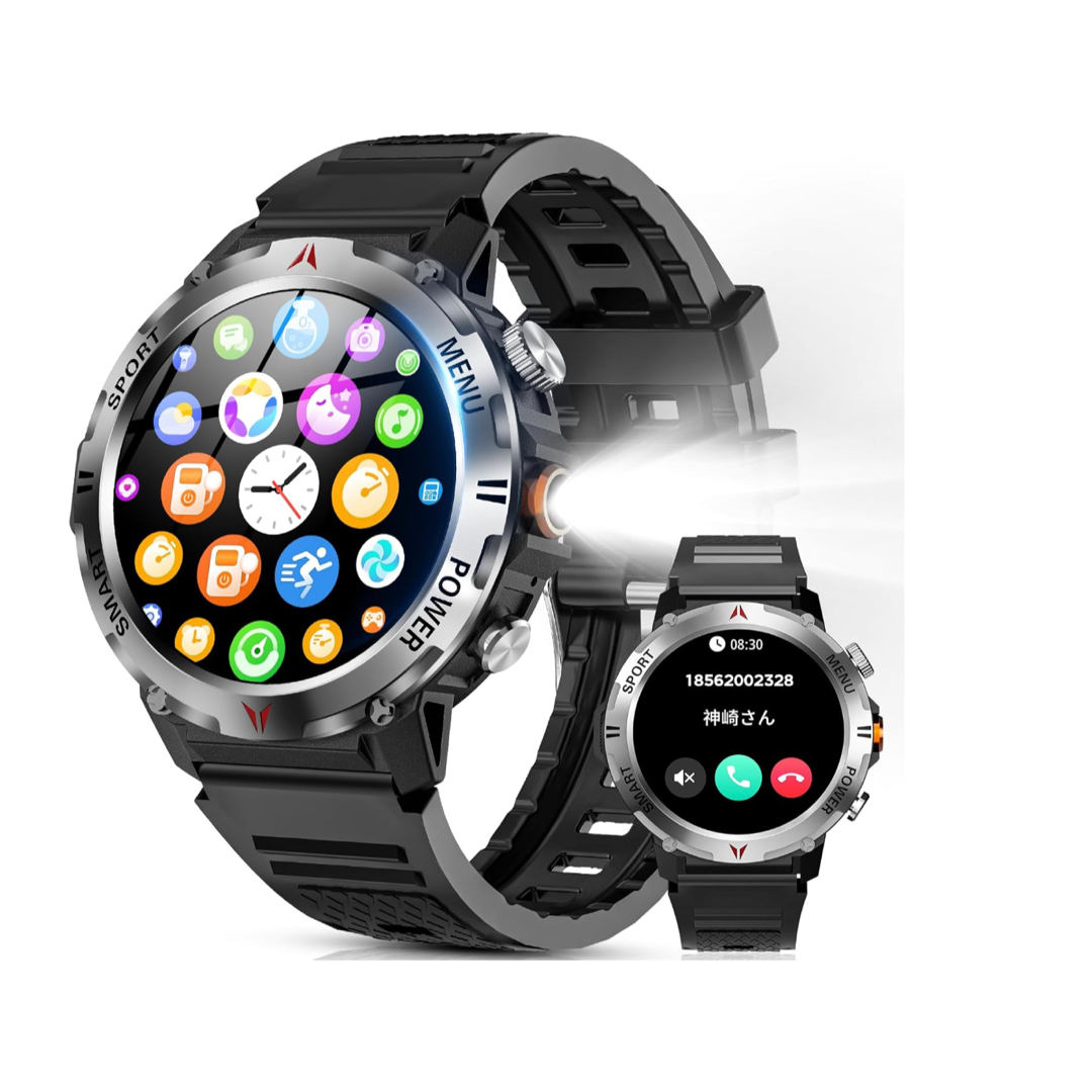 スマートウォッチ【軍用規格 懐中電灯】Bluetooth5.3通話 スマートウォッチ【軍用規格 懐中電灯】Bluetooth5.3通話