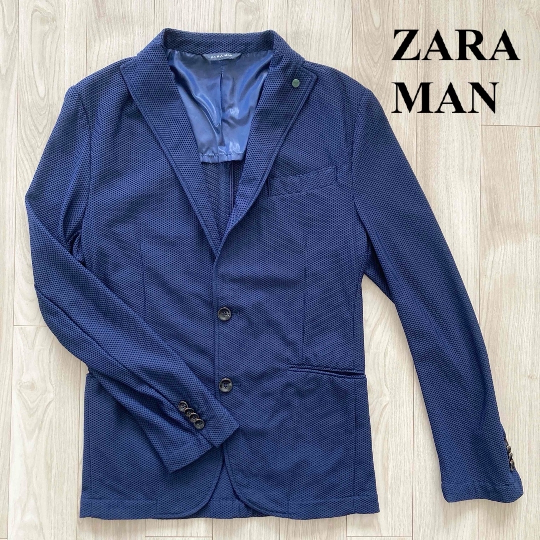 ZARA - ZARA MAN メッシュテーラードジャケット ネイビーの通販 ZARA - ZARA MAN メッシュテーラードジャケット ネイビーの通販
