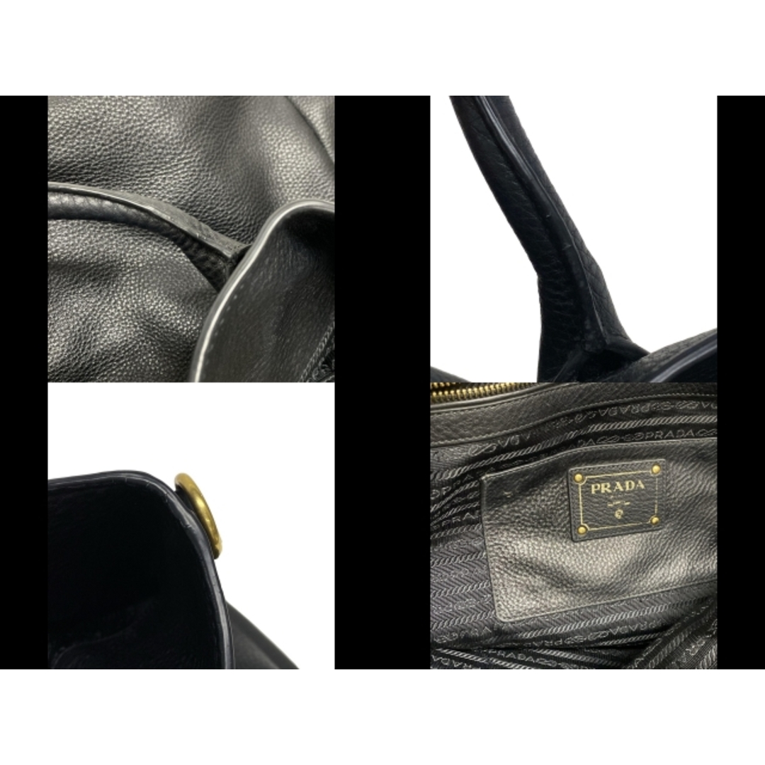 PRADA - PRADA(プラダ) トートバッグ ロゴ 黒 革タグ レザーの PRADA - PRADA(プラダ) トートバッグ ロゴ 黒 革タグ レザーの