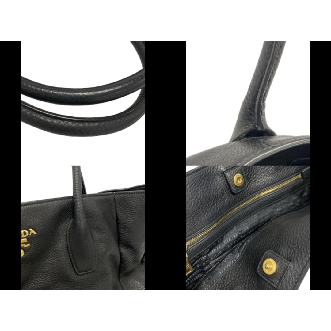 PRADA - PRADA(プラダ) トートバッグ ロゴ 黒 革タグ レザーの PRADA - PRADA(プラダ) トートバッグ ロゴ 黒 革タグ レザーの