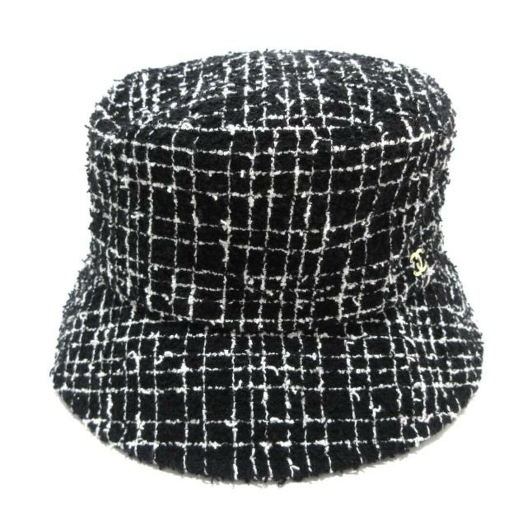 CHANEL - CHANEL(シャネル) ハット M美品 - 黒×白 ツイード/ココ CHANEL - CHANEL(シャネル) ハット M美品 - 黒×白 ツイード/ココ